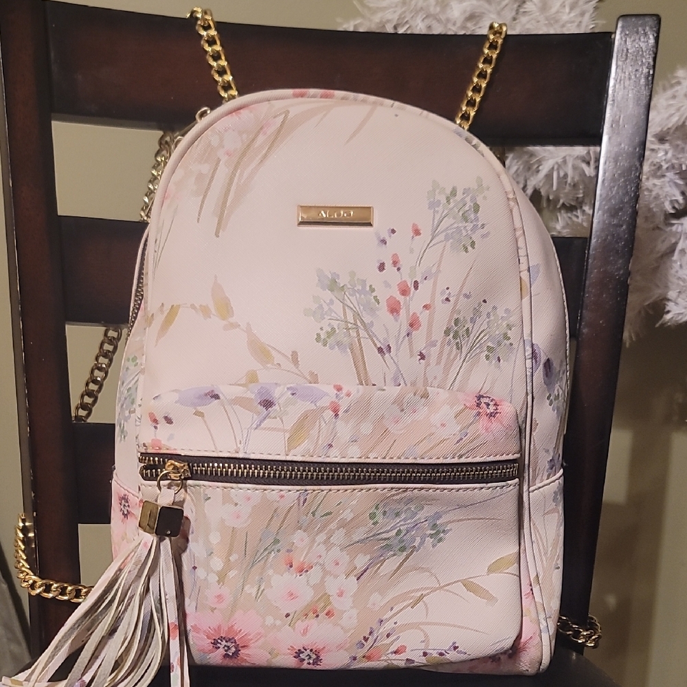 Aldo Pastel Floral Backpack with Gold Accents